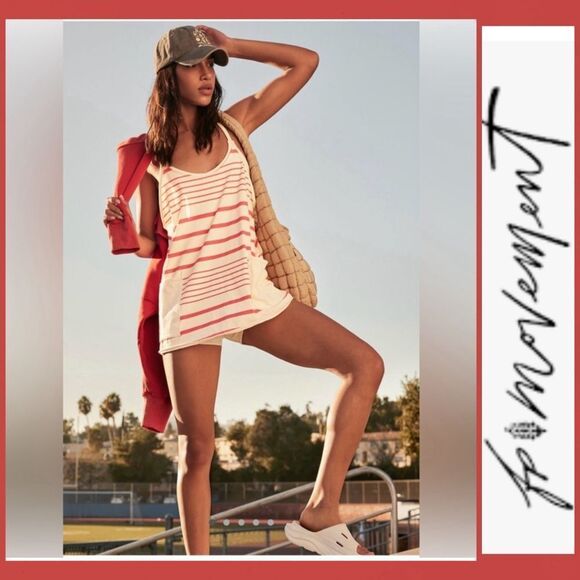 Free People Hot Shot Mini Printed‎ Dress XL red ivory spring stripe NWT - Picture 1 of 9